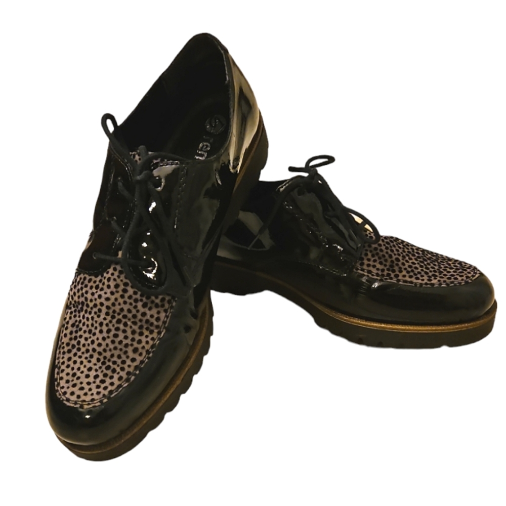 REMONTE Formal Casual Lace Up Shoes Animal Print Black
